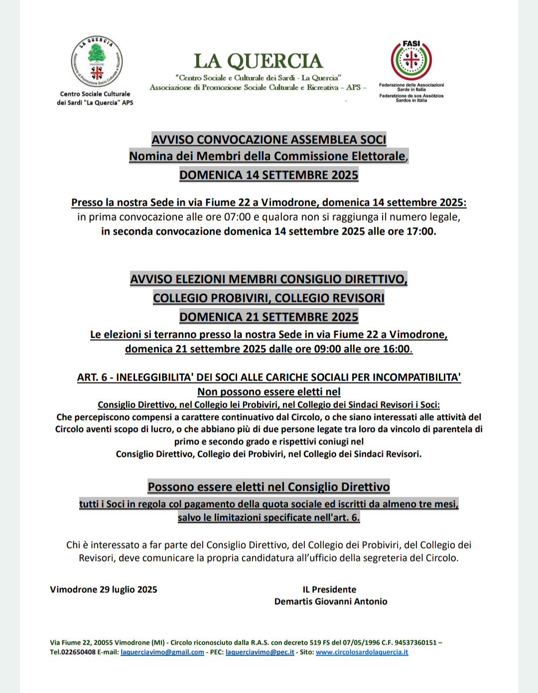 elezioni membri consiglio direttivo